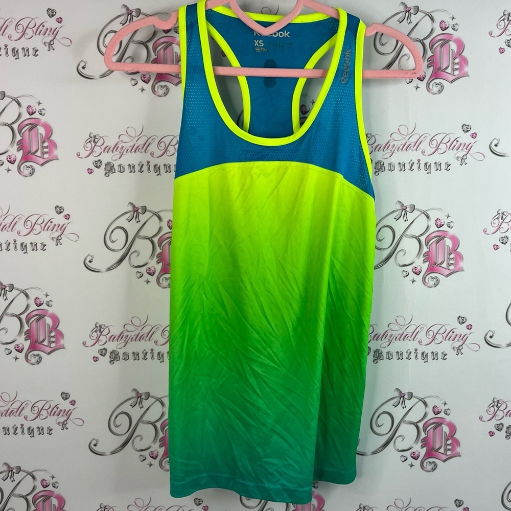 Reebok tank top ombré bright Neon Gradient Blue Green yellow tank shirt workout
